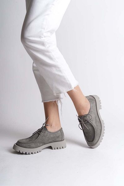 SHOEMARK Luca Gray Suede Lace-up Women's Loafer