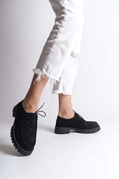 SHOEMARK Luca Siyah Süet Bağcıklı Kadın Loafer