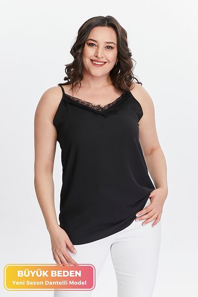 tarzımsüper Plus Size New Season Rope Strap Collar Lace Stylish Evening Dress Model Sleeveless Flowy Blouse