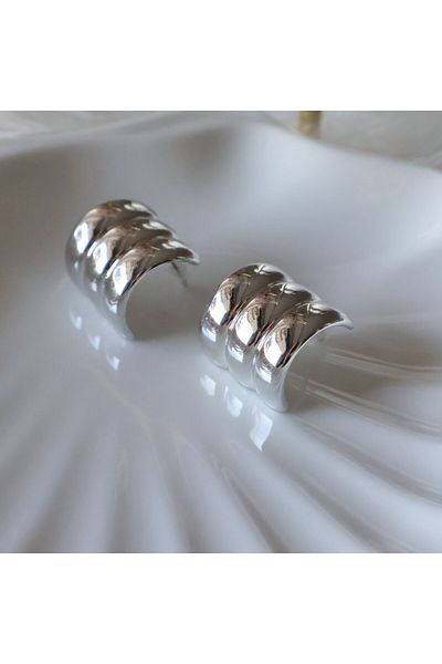 leargia 3-Piece Curved Earrings (Model1)-Silver