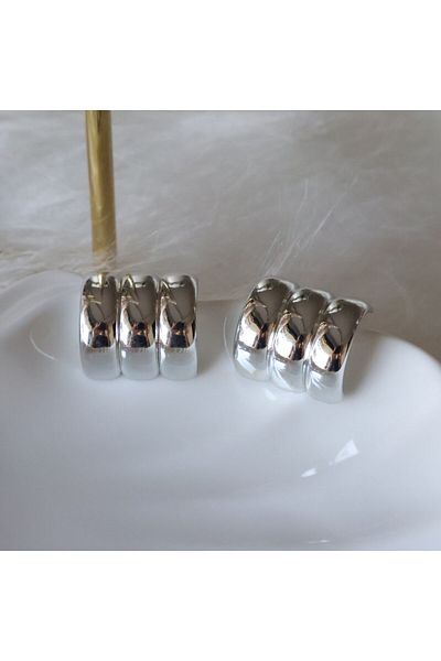 leargia 3-Piece Curved Earrings (Model1)-Silver
