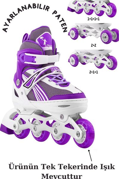 welcomein Purple Lighted Adjustable Silicone Wheel Metal Body Practice Skates Professional Kids-adult Roller Skates