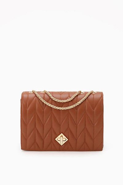 Levidor Tan Embossed Patterned Shoulder Bag - Chain Handle
