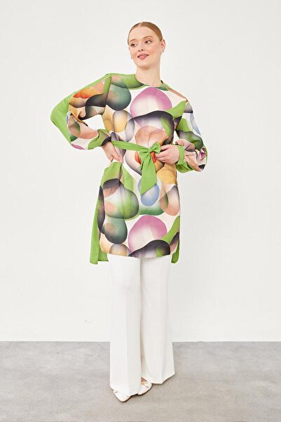 Levidor Green Balloon Pattern Waist-Tied Tunic