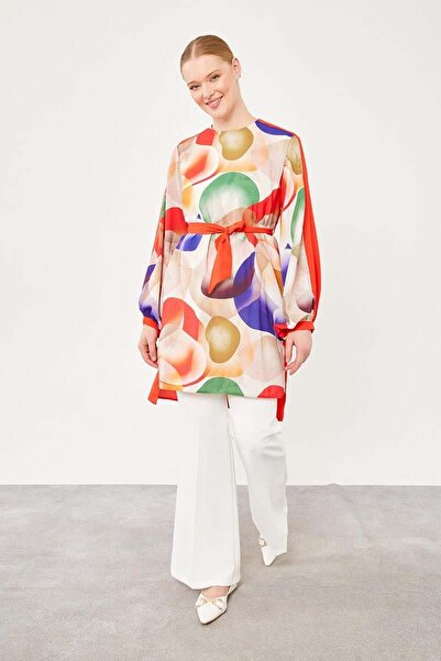 Levidor Red Balloon Pattern Waist-Tied Tunic