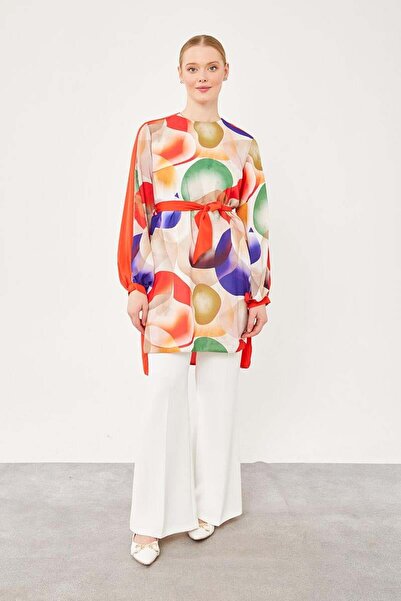 Levidor Red Balloon Pattern Waist-Tied Tunic