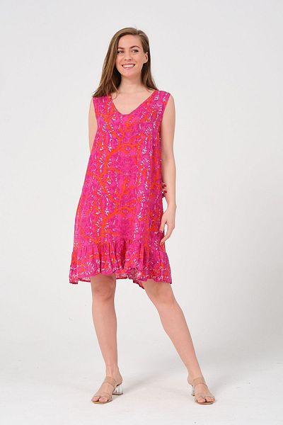 Eceyaman moda WOMEN'S PINK PATTERNED LARGE SIZE DRESS