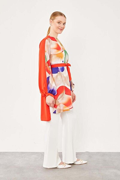 Levidor Red Balloon Pattern Waist-Tied Tunic