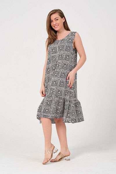 Eceyaman moda WOMEN'S BLACK AND WHITE PATTERNED LARGE SIZE DRESS