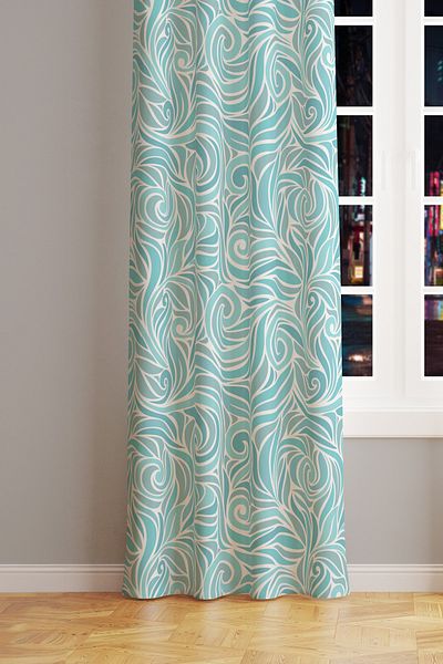 Moud's Turqua Patterned Suede Living Room Hall Background Curtain Digital Printed Extrafor Drawstring SINGLE WING PRD-1093