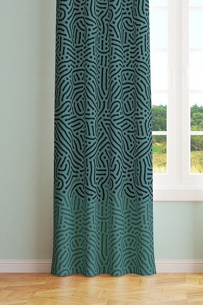 Moud's Green Dotted Patterned Suede Living Room Hall Background Curtain Printed Extrafor Drawstring SINGLE WING PRD-1069