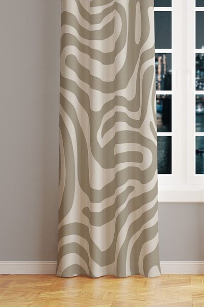 Moud's Brown Wave Patterned Suede Living Room Hall Background Curtain Printed Extrafor Drawstring SINGLE WING