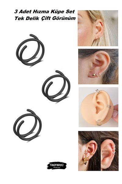 Takıparkxs 3 Pieces Set Stainless Anti-Tarnish Single Hole Piercing - 0.08mm Bar, 8mm Diameter