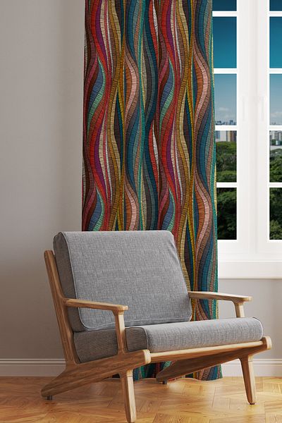 Moud's Colorful Striped Carpet Patterned Suede Living Room Hall Background Curtain Extrafor Drawstring SINGLE WING PRD-1006