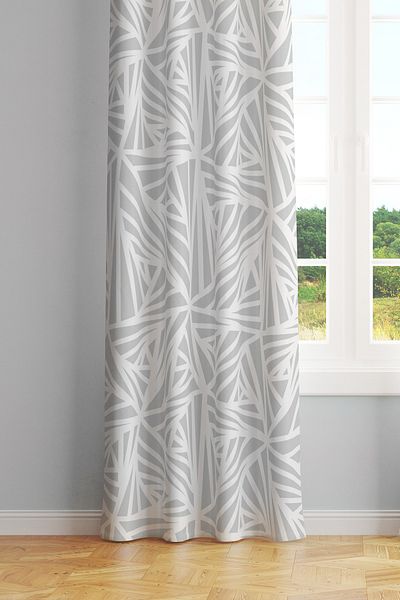 Moud's White Triangle Pattern Suede Living Room Hall Curtain Printed Extralarge Shirring Single Sash Prd-1071