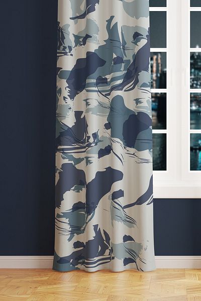 Moud's Blue Camouflage Patterned Suede Living Room Hall Background Curtain Printed Extrafor Drawstring SINGLE WING PRD-1083