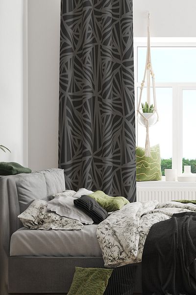 Moud's Gray Triangle Patterned Suede Living Room Hall Background Curtain Digital Printed Extrafor Drawstring SINGLE WING