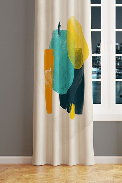 Moud's Colorful Oval Patterned Suede Living Room Hall Background Curtain Printed Extrafor Drawstring SINGLE WING PRD-1110