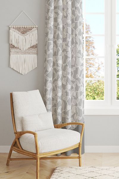 Moud's White Hearts Patterned Suede Living Room Hall Background Curtain Printed Extrafor Drawstring SINGLE WING PRD-1043