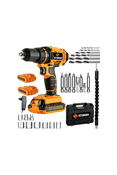 Sturdy DRILL V6Serİ Metal Şanzıman Çift Akülü Şarjlı Matkap HEDİYELİ 24 Parça Akülü Vidalama Set