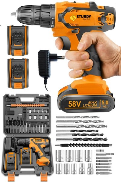Sturdy ES7 DRILL V6Amg Serİ Metal Şanzıman Çift Akülü Şarjlı Matkap HEDİYELİ 24 Parça Akülü Vidalama Set