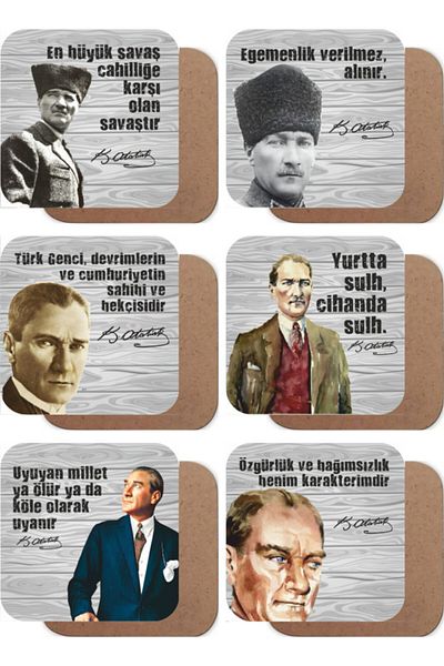 Hayat Poster Mustafa Kemal Atatürk Wooden Coasters Set of 6