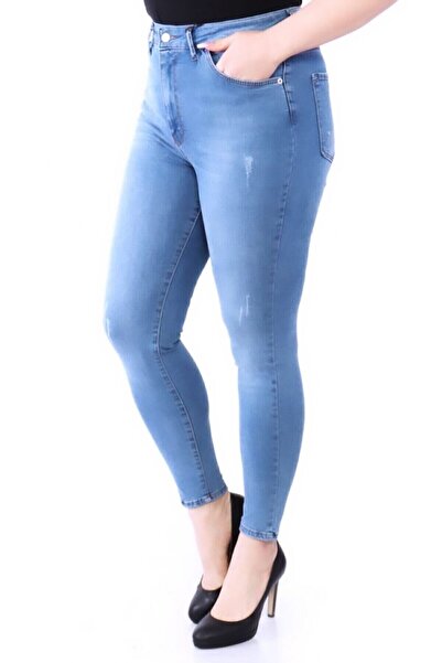 TRENDNATUREL Buz Mavi Battal Jeans - Великий розмір, з застібкою та підтягуюч...