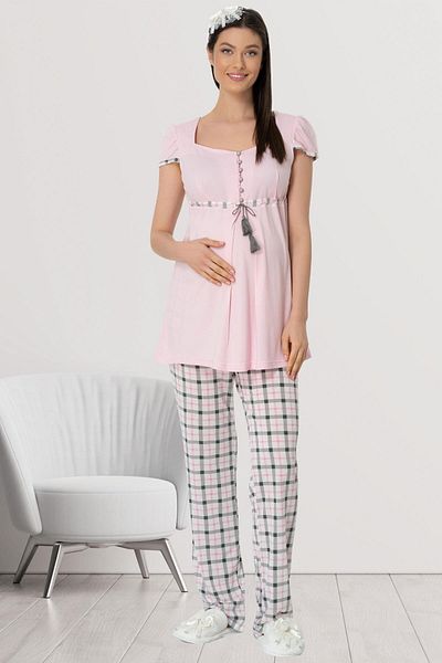 kaktüslohusa Mecit Women's Pink Plaid Sports Maternity Pajamas Set 5404