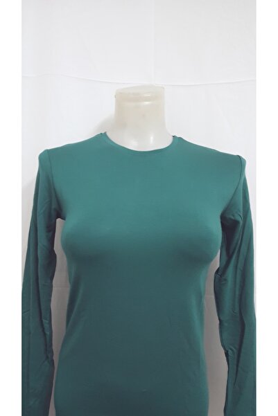 Ece Kadın Yeşil Bisiklet Yaka Uzun Kollu Badi