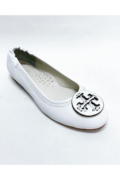 stok83 Women's White Genuine Leather Ballerinas
