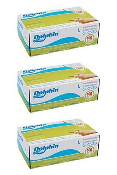 Dolphin Lateks Pudralı L Beden Muayene Eldiveni (3 Kutu / 3 X 100 Adet)