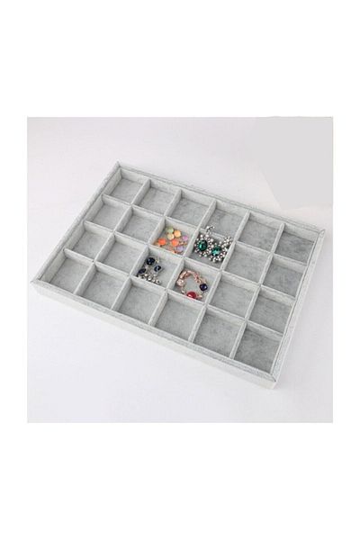 Polo Cross Jewelry Necklace Earring Ring Box 24 Compartments Suede Veneer on Wood