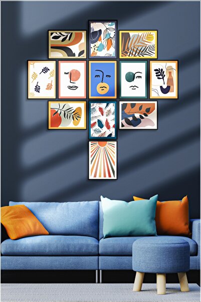 ÖZCANLAR ÇERÇEVE Çerçevesiz Çerçeve Görünümlü 12 Parça Mdf Tablo Seti Çoklu Ç...