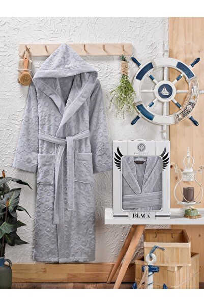 PHILIPPUS Berbera Erkek Kapşonlu Kutulu Bornoz Gri