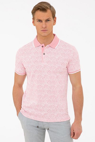 Pierre Cardin Ροζ Slim Fit Polo T-Shirt με λαιμόκοψη