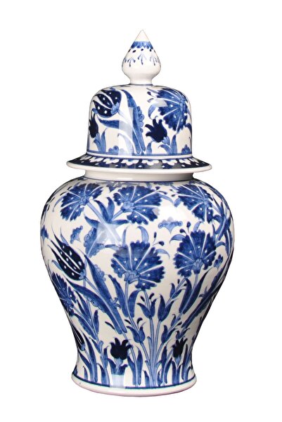 Qdec Bleu Blanc Şah Vazo Lale Karanfil