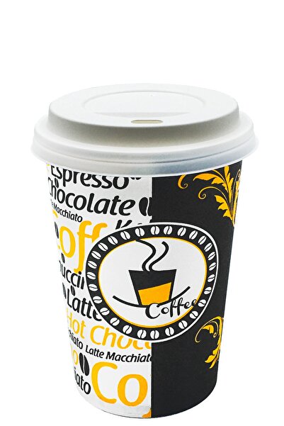 Genel Markalar 12 Oz Beyaz Kapaklı Karton Bardak Latte Kahve Kağıt Bardak 300 ml - 100'lü
