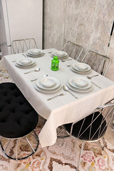 Nurteks Home مفرش طاولة من قماش كولبر مخطط كريمي