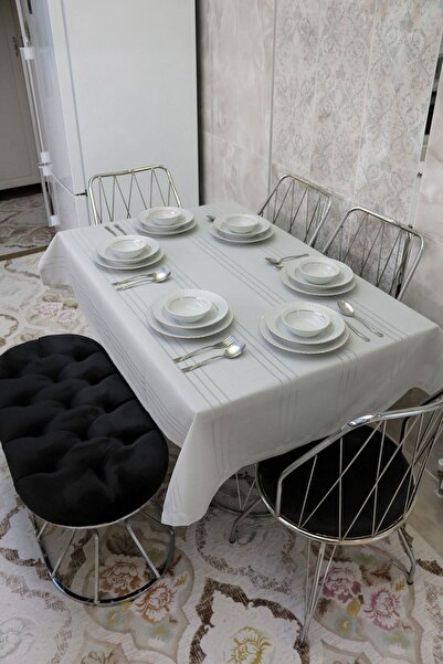 Nurteks Home مفرش طاولة من القماش اللامع مخطط باللون الرمادي الجليدي