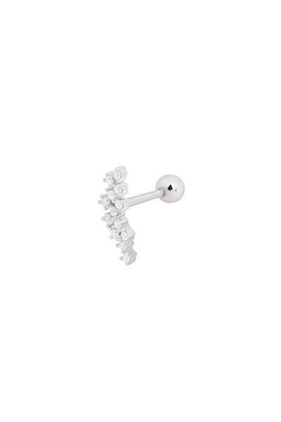 Erer Gümüş Silver Colored Stone Detailed Piercing Cartilage - Hs87e9