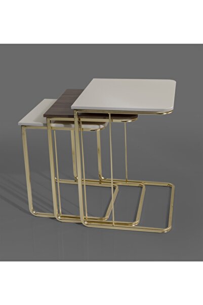 Veys Sehpa Gold 3 Lü Amor Zigon Sehpa - Orta Sehpa - Yan Sehpa