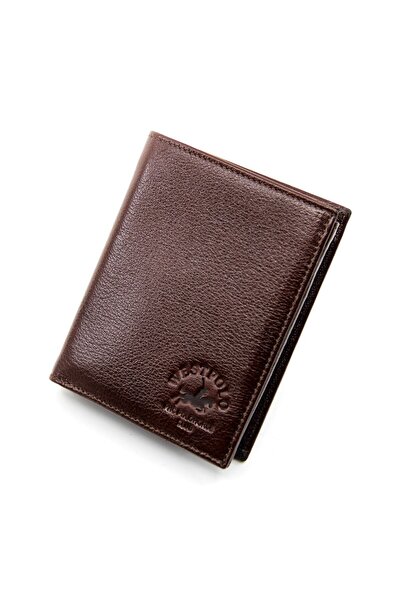 WEST POLO CÜZDAN Ανδρικό πορτοφόλι από γνήσιο δέρμα με καφέ θήκη νομισμάτων