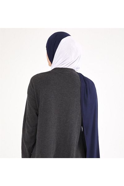 Differenza Δίχρωμο χτενισμένο βαμβακερό σάλι Navy Blue\λευκό