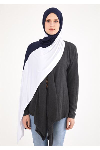 Differenza Two-Color Combed Shawl Navy Blue\white
