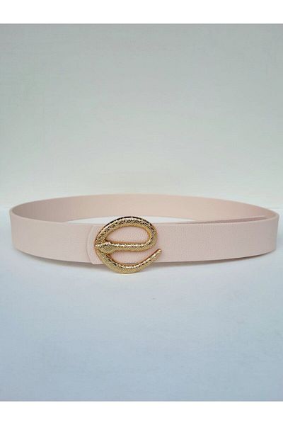 Kemerix Women's Powder Belt Gold Buckle with Snake Buckle