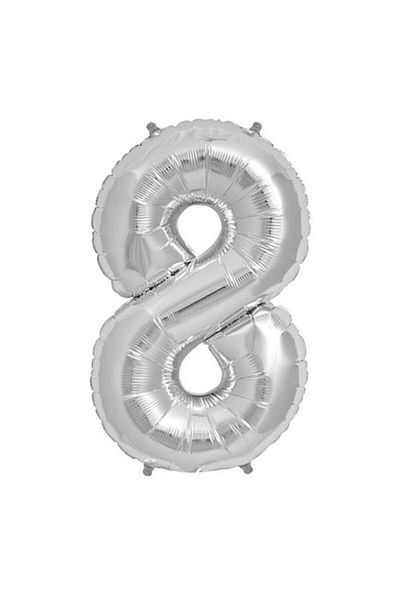 He2 Balon 8 Number Silver Foil Balloon 16 Inch 40 cm