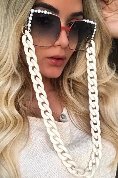 Classy Kadın Gözlük Zinciri Beyaz Gözlük Kolyesi Güneş Gözlüğü Tutucu Trend E...