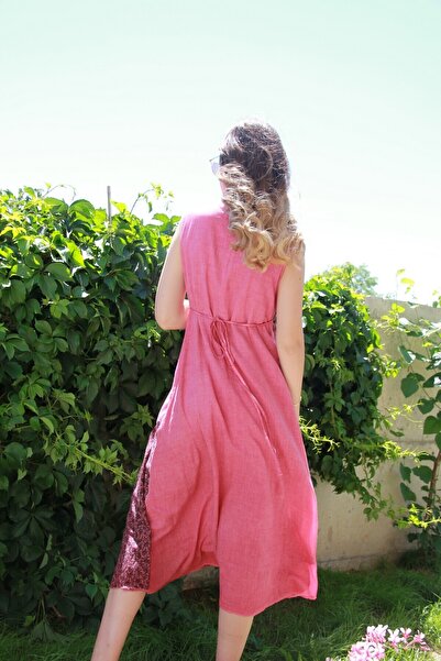 Bohemian Women's Pink Ethnic Patterned Wrap Dress