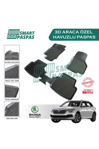 smart paspas Skoda Kamıq 2020 Ve Sonrası 3d Havuzlu Paspas