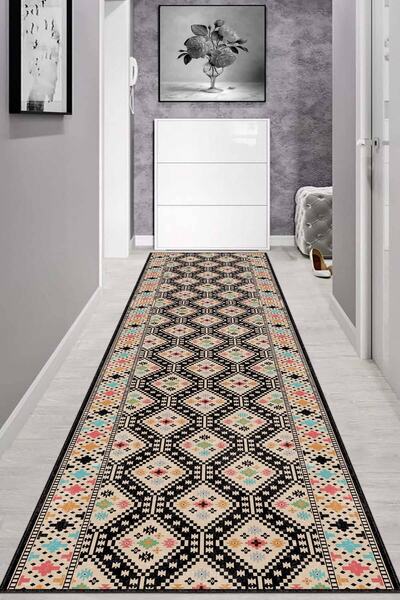 RugViva Kaymaz Tabanlı Makinede Yıkanabilir Antik Kilim Desen Kesme Rulo Yoll...